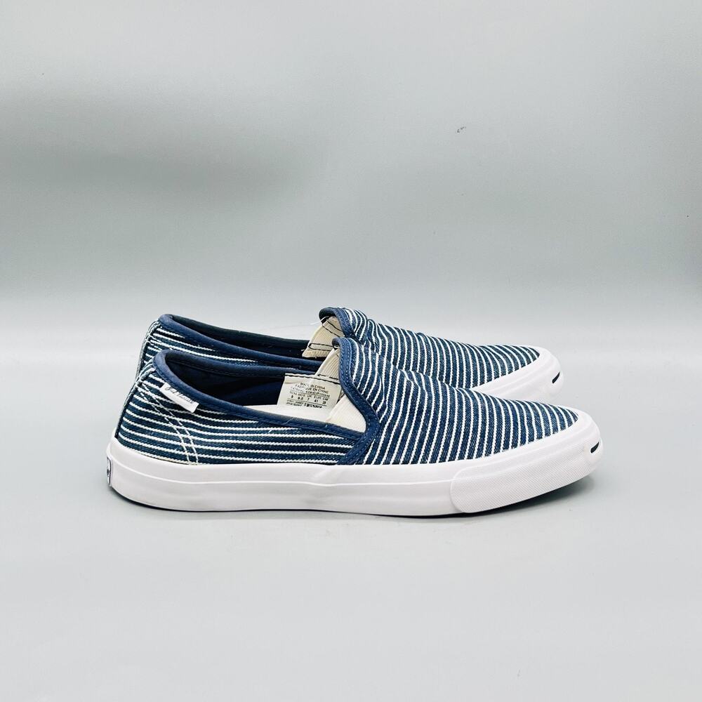 Converse Shoes Womens 9.5 Mens 8 Blue Striped Jack Purcell Slip On Sneakers